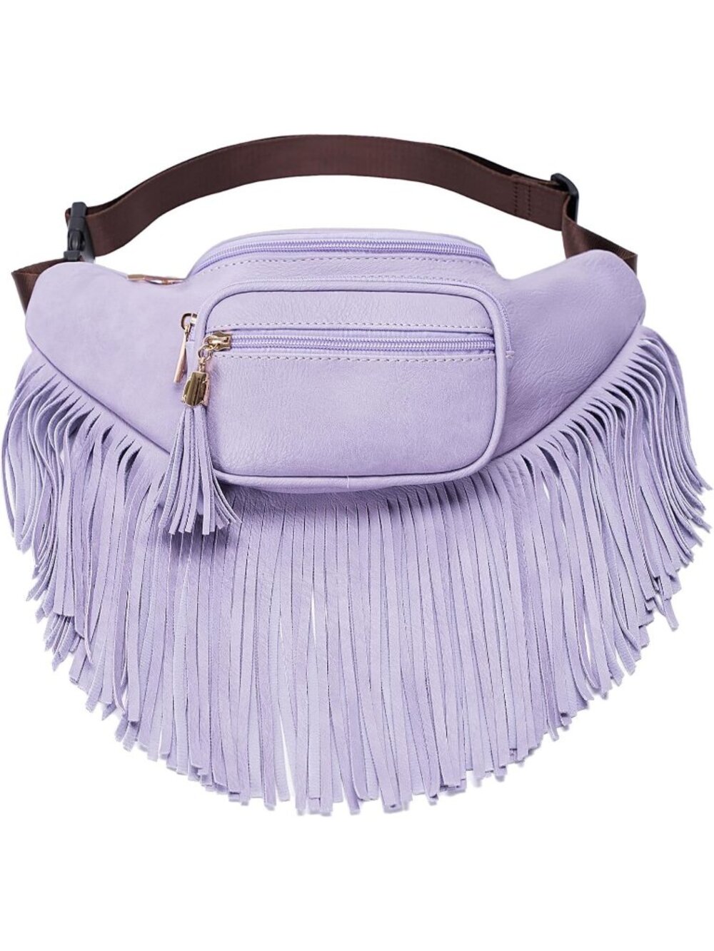 Women's Lavender Fringe Waist With Multi Zipper Pockets Fanny Pack Travel Bags